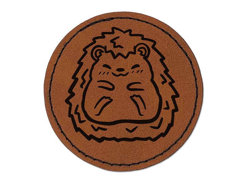 Hedgehog Full Body Round Iron-On Engraved Faux Leather Patch Applique - 2.5"