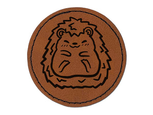 Hedgehog Full Body Round Iron-On Engraved Faux Leather Patch Applique - 2.5"