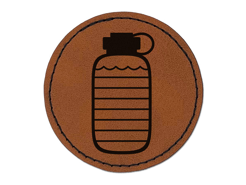 Hydration Tracker Water Bottle Round Iron-On Engraved Faux Leather Patch Applique - 2.5"