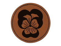 Johnny Jump Up Pansy Flower Round Iron-On Engraved Faux Leather Patch Applique - 2.5"