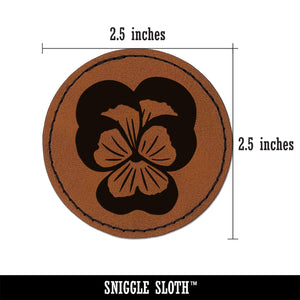 Johnny Jump Up Pansy Flower Round Iron-On Engraved Faux Leather Patch Applique - 2.5"