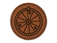 Lottery Wheel Round Iron-On Engraved Faux Leather Patch Applique - 2.5"