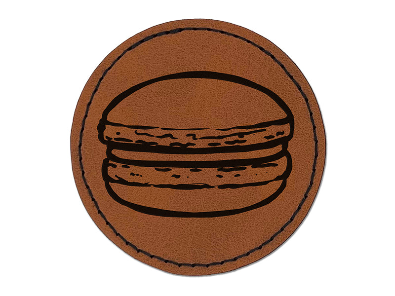 Macaron Cookie Sketch Round Iron-On Engraved Faux Leather Patch Applique - 2.5"