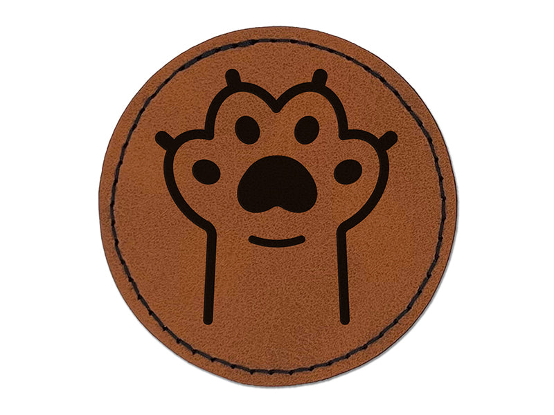 Outstretched Cat Paw Beans Round Iron-On Engraved Faux Leather Patch Applique - 2.5"