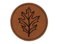 Red Oak Leaf Round Iron-On Engraved Faux Leather Patch Applique - 2.5"