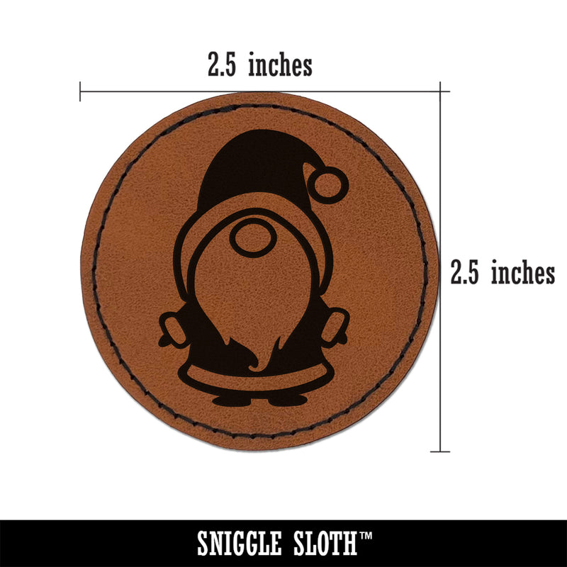 Santa Claus Christmas Gnome Round Iron-On Engraved Faux Leather Patch Applique - 2.5"