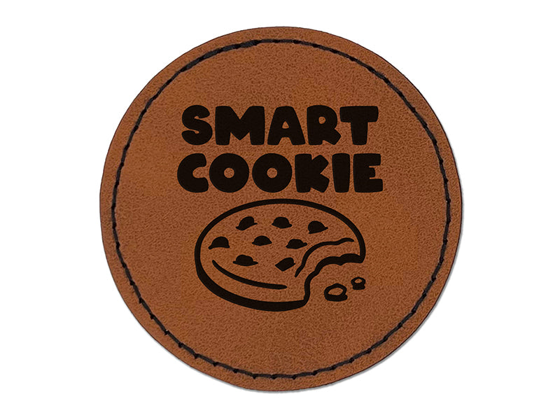 Smart Cookie Chocolate Chip Teacher Student Round Iron-On Engraved Faux Leather Patch Applique - 2.5"