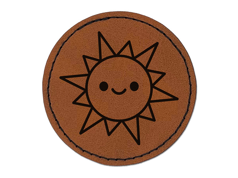 Smiling Sun Teacher Student Round Iron-On Engraved Faux Leather Patch Applique - 2.5"