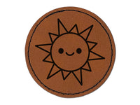 Smiling Sun Teacher Student Round Iron-On Engraved Faux Leather Patch Applique - 2.5"