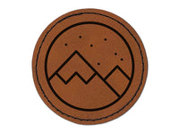 Snowy Mountainscape Round Iron-On Engraved Faux Leather Patch Applique - 2.5"