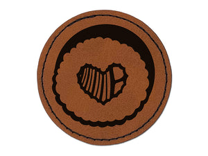 Sushi Roll Heart Center Round Iron-On Engraved Faux Leather Patch Applique - 2.5"