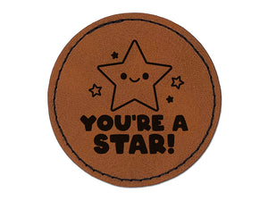 You're A Star Teacher Student Round Iron-On Engraved Faux Leather Patch Applique - 2.5"