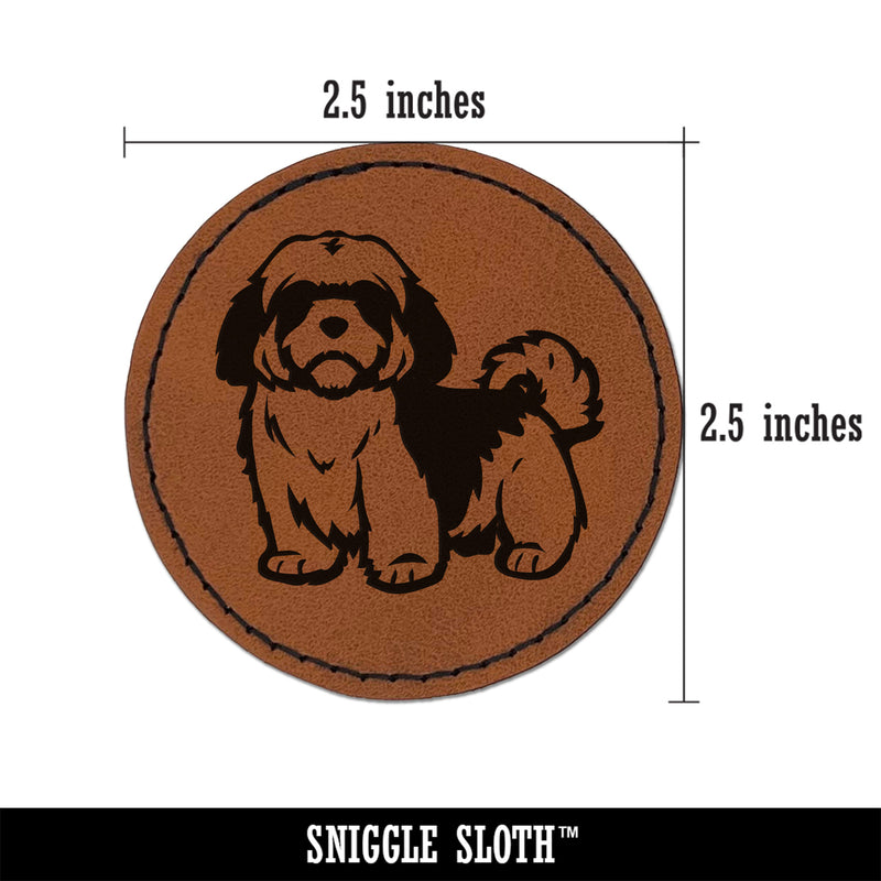 Alert Shaggy Shih Tzu Dog Round Iron-On Engraved Faux Leather Patch Applique - 2.5"