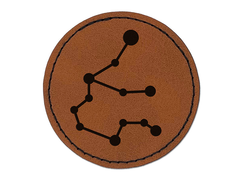 Aquarius Zodiac Star Constellations Round Iron-On Engraved Faux Leather Patch Applique - 2.5"