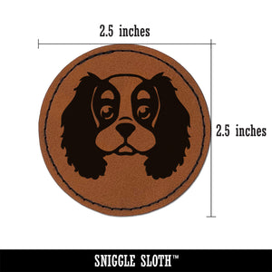 Cartoon Cavalier King Charles Spaniel Head Round Iron-On Engraved Faux Leather Patch Applique - 2.5"