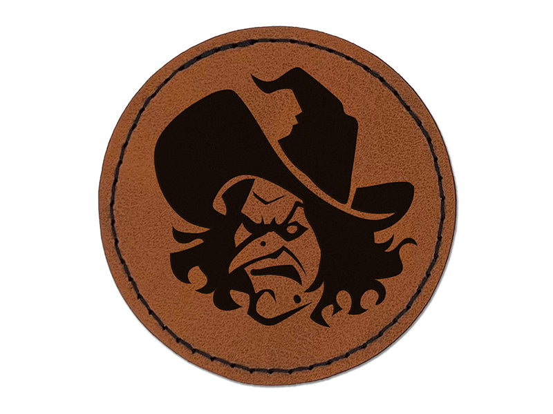 Evil Wicked Witch Scowl Halloween Round Iron-On Engraved Faux Leather Patch Applique - 2.5"