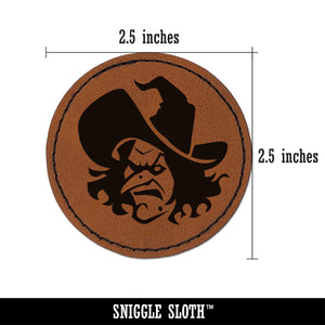 Evil Wicked Witch Scowl Halloween Round Iron-On Engraved Faux Leather Patch Applique - 2.5"