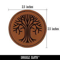 Geometric Lines Tree of Life Round Iron-On Engraved Faux Leather Patch Applique - 2.5"