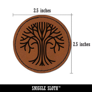 Geometric Lines Tree of Life Round Iron-On Engraved Faux Leather Patch Applique - 2.5"
