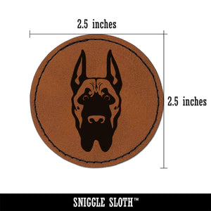 Great Dane Dog Head Pet Round Iron-On Engraved Faux Leather Patch Applique - 2.5"