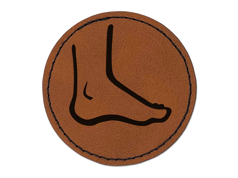 Human Foot Feet Anatomy Body Part Round Iron-On Engraved Faux Leather Patch Applique - 2.5"