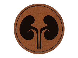 Kidneys Organs Anatomy Body Part Round Iron-On Engraved Faux Leather Patch Applique - 2.5"