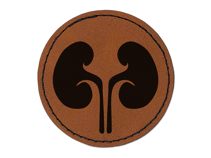 Kidneys Organs Anatomy Body Part Round Iron-On Engraved Faux Leather Patch Applique - 2.5"