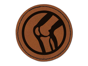 Knee Bones Joint Anatomy Body Part Round Iron-On Engraved Faux Leather Patch Applique - 2.5"