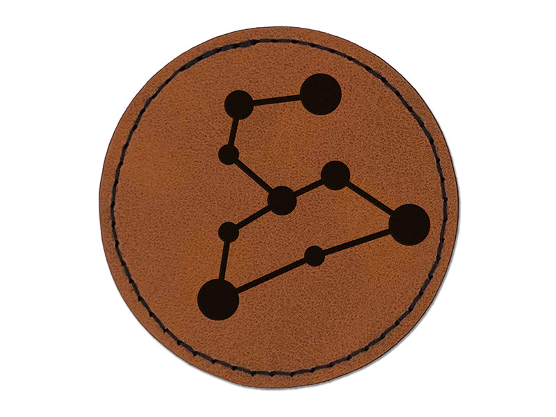 Leo Zodiac Star Constellations Round Iron-On Engraved Faux Leather Patch Applique - 2.5"