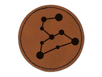 Leo Zodiac Star Constellations Round Iron-On Engraved Faux Leather Patch Applique - 2.5"