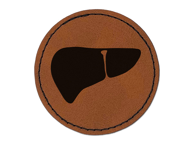 Liver Organs Anatomy Body Part Round Iron-On Engraved Faux Leather Patch Applique - 2.5"