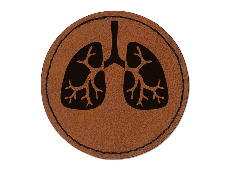 Lungs Anatomy Organ Body Part Round Iron-On Engraved Faux Leather Patch Applique - 2.5"