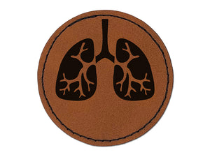 Lungs Anatomy Organ Body Part Round Iron-On Engraved Faux Leather Patch Applique - 2.5"