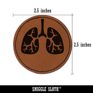 Lungs Anatomy Organ Body Part Round Iron-On Engraved Faux Leather Patch Applique - 2.5"