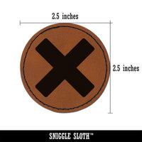 Multiplication Multiply Cross X Math Symbol Round Iron-On Engraved Faux Leather Patch Applique - 2.5"