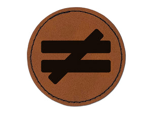 Not Equal Math Symbol Round Iron-On Engraved Faux Leather Patch Applique - 2.5"