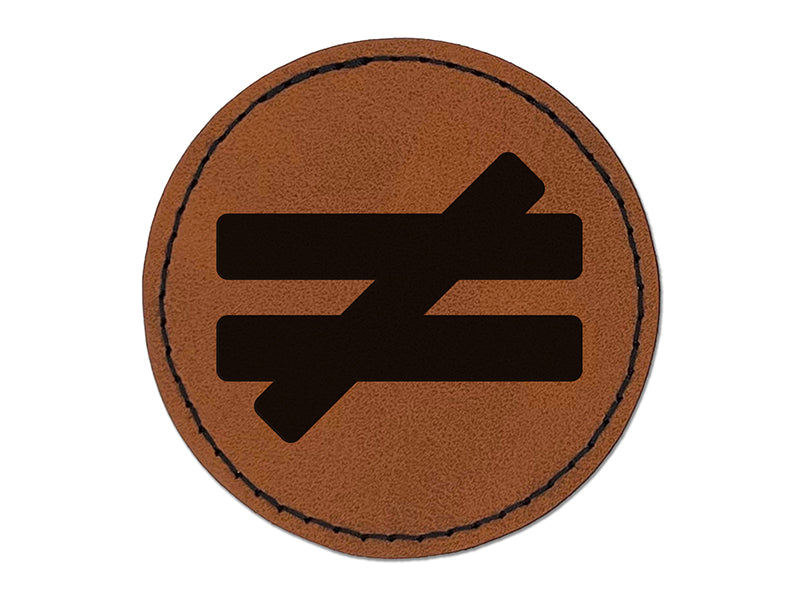 Not Equal Math Symbol Round Iron-On Engraved Faux Leather Patch Applique - 2.5"