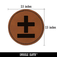 Plus or Minus Range of Values Math Symbol Round Iron-On Engraved Faux Leather Patch Applique - 2.5"