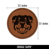 Rottweiler Head Dog Pet Round Iron-On Engraved Faux Leather Patch Applique - 2.5"