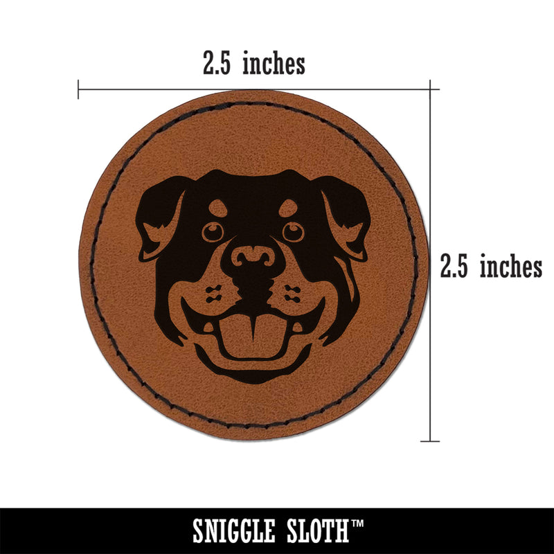 Rottweiler Head Dog Pet Round Iron-On Engraved Faux Leather Patch Applique - 2.5"