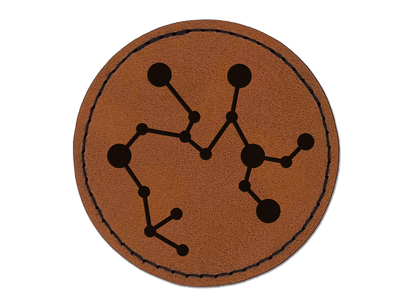 Sagittarius Zodiac Star Constellations Round Iron-On Engraved Faux Leather Patch Applique - 2.5"