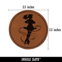 Spinning Jump Ice Figure Skating Skater Woman Round Iron-On Engraved Faux Leather Patch Applique - 2.5"