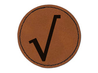 Square Root Math Symbol Round Iron-On Engraved Faux Leather Patch Applique - 2.5"