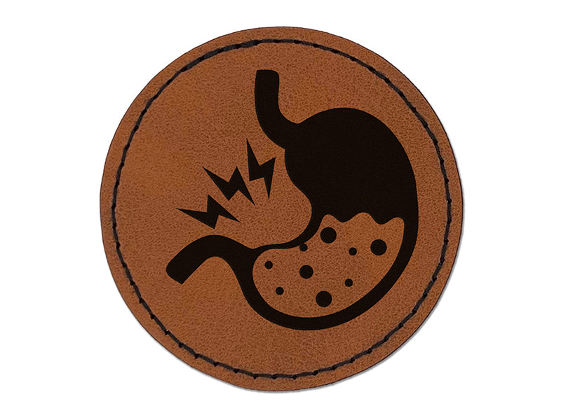 Stomach Ache Pain Anatomy Organ Body Part Round Iron-On Engraved Faux Leather Patch Applique - 2.5"