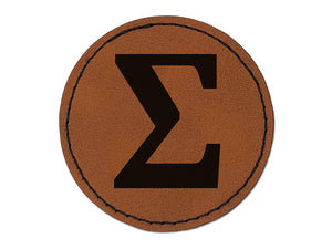 Summation Sigma Sum Math Symbol Round Iron-On Engraved Faux Leather Patch Applique - 2.5"