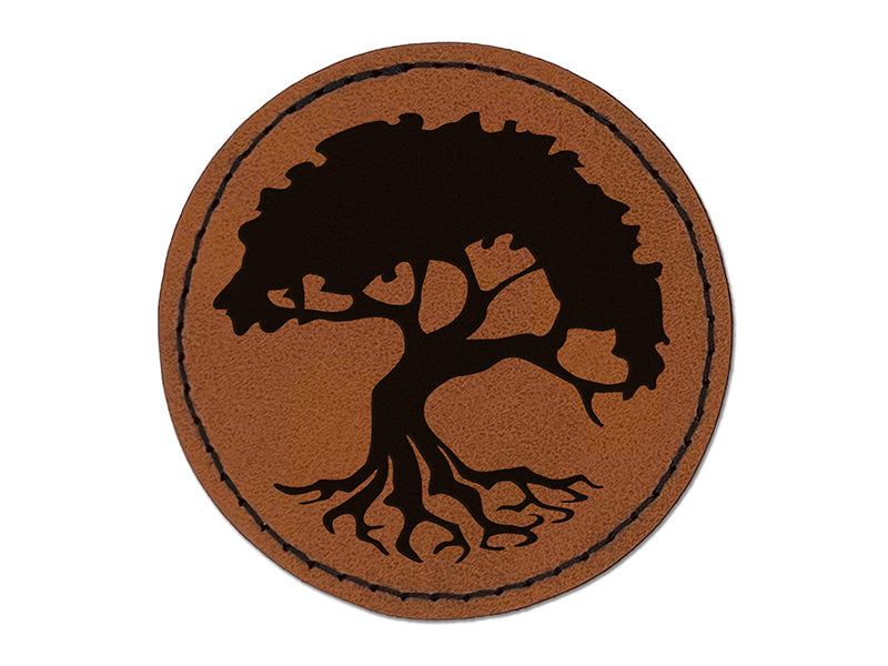Swampy Mangrove Tree with Roots Round Iron-On Engraved Faux Leather Patch Applique - 2.5"