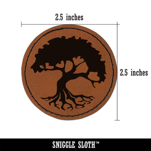 Swampy Mangrove Tree with Roots Round Iron-On Engraved Faux Leather Patch Applique - 2.5"