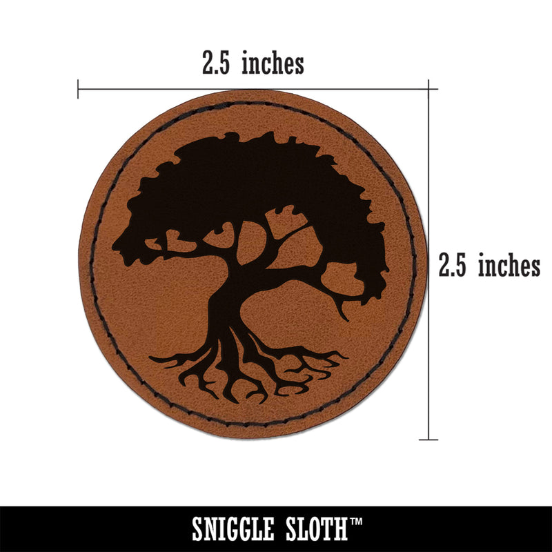 Swampy Mangrove Tree with Roots Round Iron-On Engraved Faux Leather Patch Applique - 2.5"