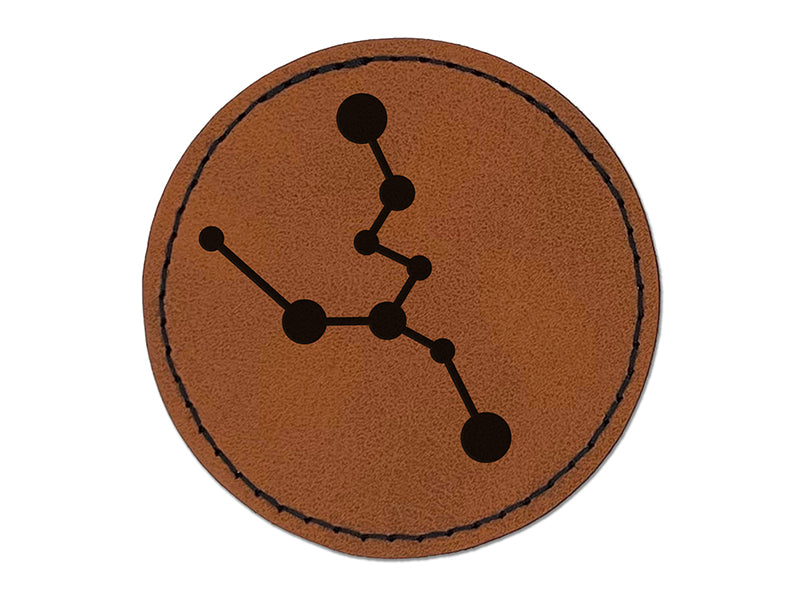 Taurus Zodiac Star Constellations Round Iron-On Engraved Faux Leather Patch Applique - 2.5"