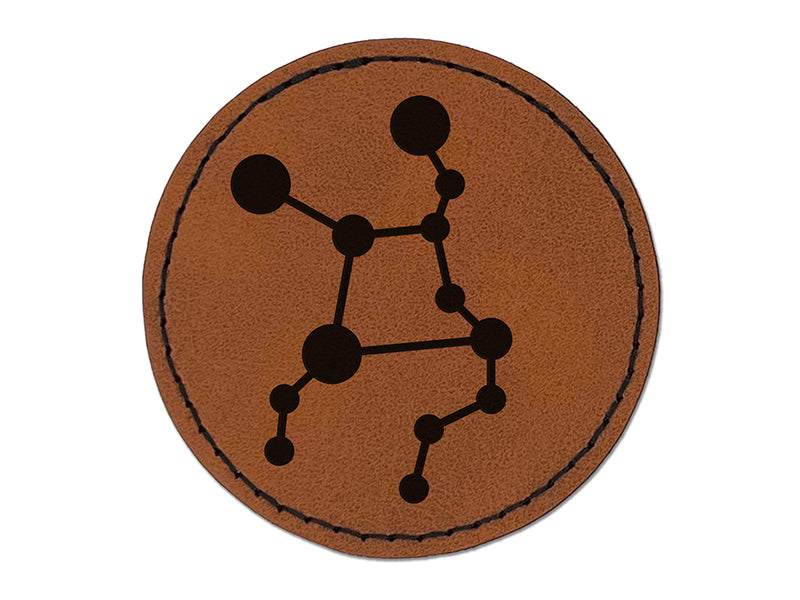 Virgo Zodiac Star Constellations Round Iron-On Engraved Faux Leather Patch Applique - 2.5"